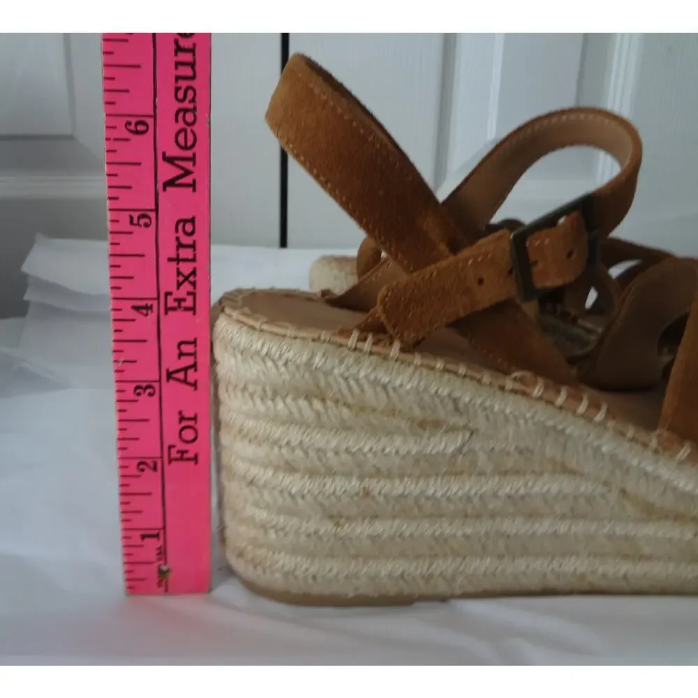 Soludos Como Brown Suede Womens 9 Platform Espadrille Wedge Sandal Slingback